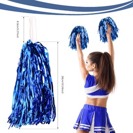 DILIBRA 24Pcs Metallic Cheerleading Pom Poms, Cheerleaders Cheer Pompoms with Baton Handle, Cheering Squad Hand Flower for Adults Team Spirit Sports Game Dancing Party (Blue)