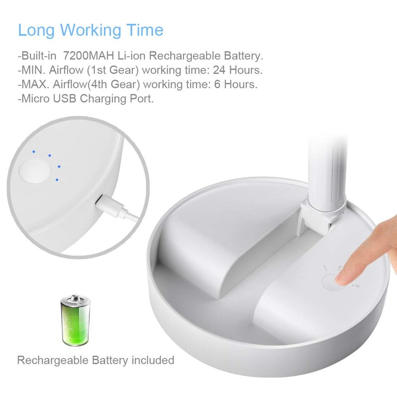 9H Battery Operated Fan Foldable Table Desk Floor Pedestal Fan