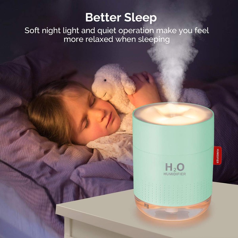 Green Portable Mini Humidifier, 500ml Small Cool Mist USB Desktop