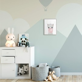 Stupell Industries Baby Woodland Alpaca with Pink Bubble Gum, Design by Leah Straatsma Grey Framed Wall Art, 11 x 14, White