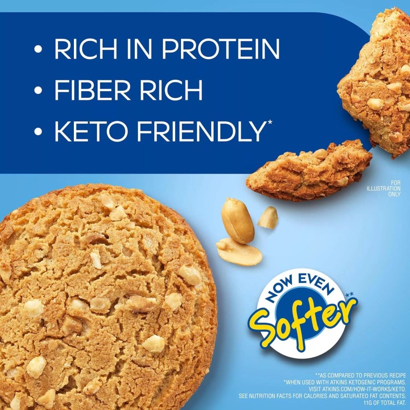 Atkins Peanut Butter Protein Cookie, Protein Dessert, Rich in Fiber,