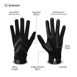 isotoner Women's Spandex Shortie Touchscreen Gloves - Waterproof Winter Gloves - Chic Chevron Design - Ideal for Driving and Daily Use, Black-Smartdri, Small/Medium