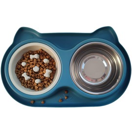 AKEISHE 3-in-1 Slow Feeder Cat Bowls Set | Stainless Steel Anti-Gulp & Weighted Dish with Non-Slip Mat | Stops Vomiting & Hairballs, Designed for Pet Wellness for All Breeds