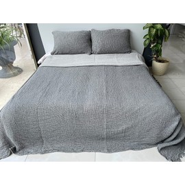 100% Cotton Muslin Throw Blanket, 4 Layers Bedspread, Soft Turkish Cotton Muslin Bed Cover, Reversible Coverlet, Anthracite Grey (Twin Size 63x90-160x230cm)
