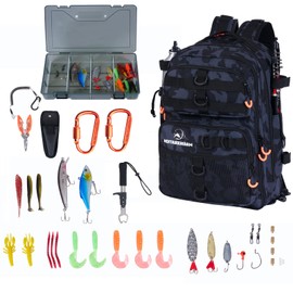 Magikeration Fishing Backpack with Tackle Box,900D Oxford Water-Resistant Gear with Rod Holder, Fishing Gifts for Men with Lures, Pliers, Lip Gripper