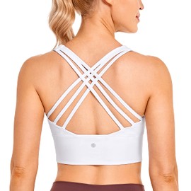 CRZ YOGA Women's Longline Sports Bra Without Underwire Padded Bra Top Wirefree Padded Yoga Crop Tops, White