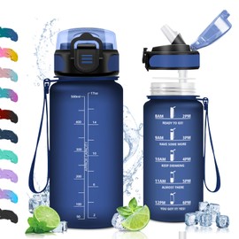 Vikaster School Water Bottle with Straw, 500 ml, Leak-Proof Water Bottle, BPA-Free, Sports Bottle for School, Camping, Yoga, Gym, Outdoors
