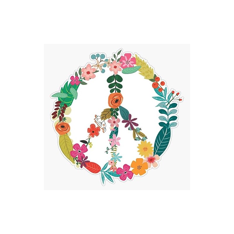 Floral Peace Symbol Bumper Sticker Vinyl Decal 5"