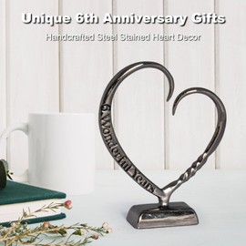 BESZONE 6 Year Anniversary Iron Gifts for Her, 6th Wedding Anniversary for Couples Gifts, 6 Year Steel for Wife, Hand Forged Iron Heart Keepsake Decor, Gift Steel Anniversary for Him Husband