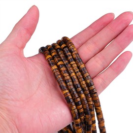 BEADIA Natural Yellow Tiger Eye Spacer Beads Caps Loose Semi Gemstone for Beading Jewelry Making 6mmx3mm 38cm