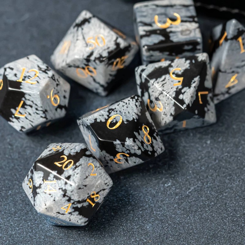 UDIXI Gemstone Dice Set DND, 7PCS Natural Snowflake Stone D&D