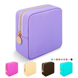 Iqimott - Bolsa de maquillaje de nailon rosa fuerte, bolsa de maquillaje compacta para mujeres, niñas, adolescentes, Púrpura, Mini