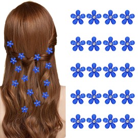 Mini Rhinestone Flower Hair Clips,20Pcs Cute Small Flower Decorative Wedding Bridal Hair Barrettes and Pins Hair Accessories for Girls Women (Sapphire Blue)