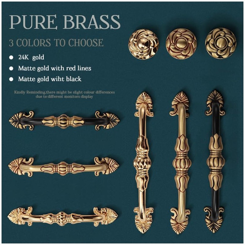 CcHhyyt 2 Pack Brass Cabinet Knobs Antique Floral Pattern Cupboard