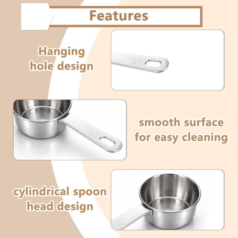 4 Pcs 1/3 Cup Measuring Cup, 1/3Cup Scoop Stainless Steel