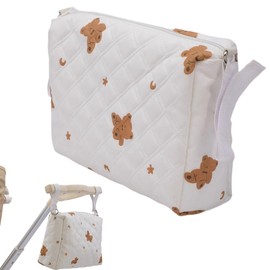 RTRTGS Pram Organiser with Wet Wipe Dispenser, Pram Bag with Shoulder Strap, Children's Buggy Organiser, Pram Bag, Storage Bag, Baby Stroller Bag, White