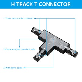 LEONLITE H Track T Connector, H Type Single Circuit 3-Wire-1 Track Lighting Kit, UL Listed, Flame Retardant Material, for H Track System, Black
