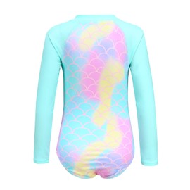 Moon Tree Big Girls Mermaid Bathing Suit Long Sleeve Rash Guard One Piece Swimsuits for Girls Rainbow Size 12/10-12