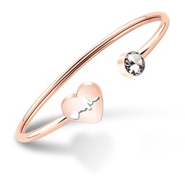 PLITI Nurse Jewelry Heartbeat Bracelet Stethoscope Nurse Gifts for Women (Hollow&crystal rosegold)