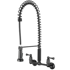 Tosca 255-K821-MB-T Dual Handle Commercial Style Wall Mount Kitchen Faucet with Pull Down Nozzle - Matte Black