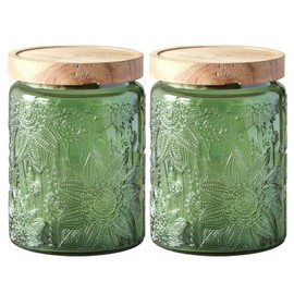 Vintage Glass Jar with Lid,Cookie Candy Jar Coffee Canister Food Storage Containers Storage Jar Set for Kitchen Office (Green garden - acacia)
