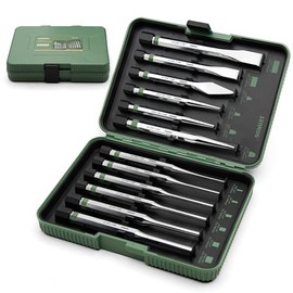 12-Piece Punch and Chisel Set, 60Cr-v Steel Made and Heat-treated. | Including Pin Punch, Cold Chisel, Taper Punch, Center Punch, Precision Polishing and Mirror-finished Chrome Plating,ABS Case