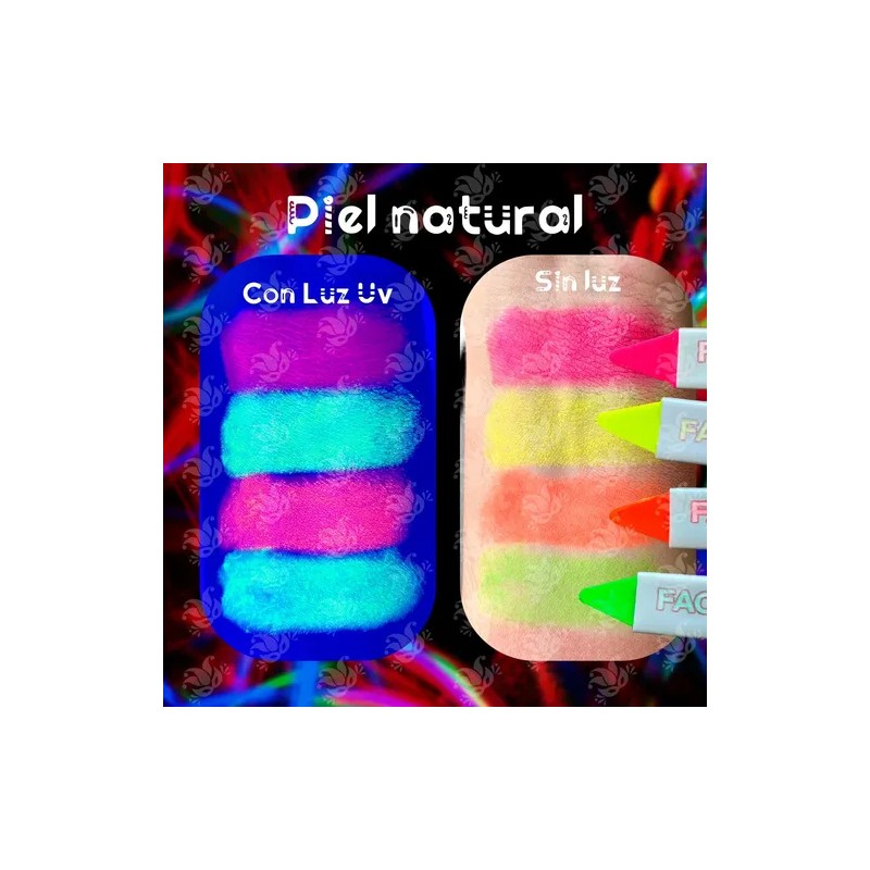 Kit Maquillaje Neón Pintura Crayón Fluorescente Glow Luz Uv