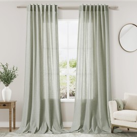 Extra Long Sage Green Curtain 2 Panels 102 inches Long for Living Room Back Tab Rod Pocket Light Filtering Semi Sheer Drapes Cotton Linen Textured Pale Green Window Curtain 102 inch Length 9 FT Tall
