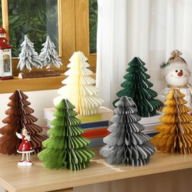 Eersida 12 Pcs Honeycomb Paper Centerpiece Decoration Christmas Saint Patrick's Day Tissue Paper Trees Bells Shamrock Centerpiece Green Honeycomb Christmas Tree Bell for Party (Multicolor)