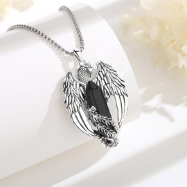 EUDORA Harmony Ball Phoenix Obsidian Necklace for Men and Women, Vintage Viking Fire Phoenix Obsidian Necklace Pendant Amulet Energy Gothic Crystal Jewellery, Gift for Women Men, 20 Inches + 2 Inches,