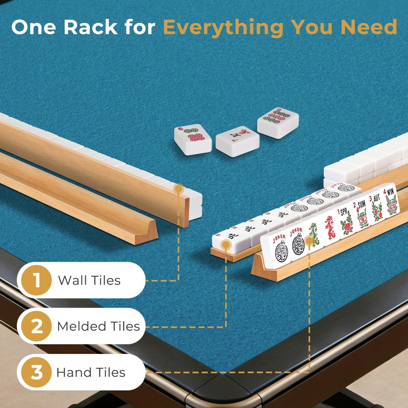 QUEENLINK 17 Inches Beechwood Mahjong Racks with Pushers Set of
