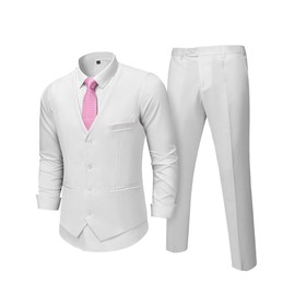 Hihawk Men's 2-Piece Suit, Vest Pants Set for Men, Fashion Waistcoat with Tie for Wedding, Prom, Homecoming, Business White