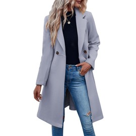 Fazortev Womens Pea Trench Coats Notched Lapel Double Breasted Belted Business Casual Jackets Outerwear