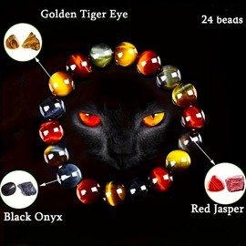 1PC [Tiger Eye Stone] 8mm Tiger Eye Stone Bracelet | Natural Stone | Triple Protection Three Color Tiger Eye Stone | Perfect Holiday Gift for Men & Women, Adjustable Length | Valentine's Day Gift, Autumn And Winter Layered Design