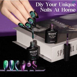 MIZHSE 9D Cat Eye Gel Nail Polish 2 Pcs, Chameleon Magnetic Nail Polish Galaxy Cateye Manicure Nail Art Kit 10ML