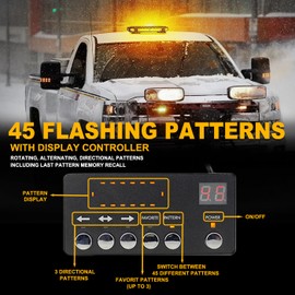 FOXCID 56 LED White Amber Mix Rooftop Strobe Beacon Lights Bar Controller Magnetic Emergency Traffic Warning Flashing Plow Light for Construction Vehicles Trucks Snowplow Tow Commercial Security Car