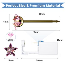 Nunpag 12 Pcs Ear Piercing Kit Disposable Ear Piercing Gun Kit with 4 Pcs 5 Prong Setting Cubic Zirconia Pink Star Earrings Stud 316L Stainless Steel Easy to Use Self Ear Piercer Gun Kit Tool Gold