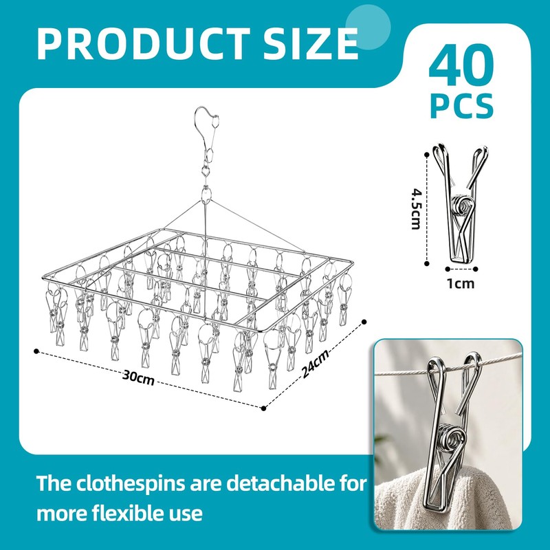 CHGANG Stainless Steel Clothes Drying Hanger with 40 Clips