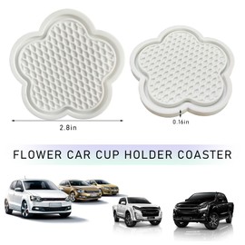DXNQ 4 PCS Car Cup Coasters, Cute Flower Shaped Car Cup Holder Mat, PVC Waterproof Anti Slip Vehicle Cup Holder Insert Coaster, Universal Car Interior Decor Accessories (White)