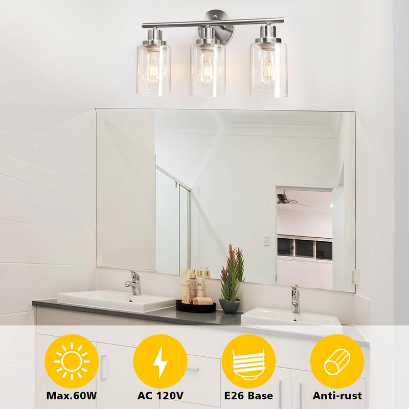 Unicozin 3 Light Vanity Lights, Brushed Nickel Wall Sconce Light