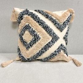 Mimkus Woven Tufted Pillow Cover with Tassels 18x18 Inch,Boho Diamond Pattern Decorative Pillows Cover,Modern Geometric Throw Pillow Covers for Couch Sofa Bedroom