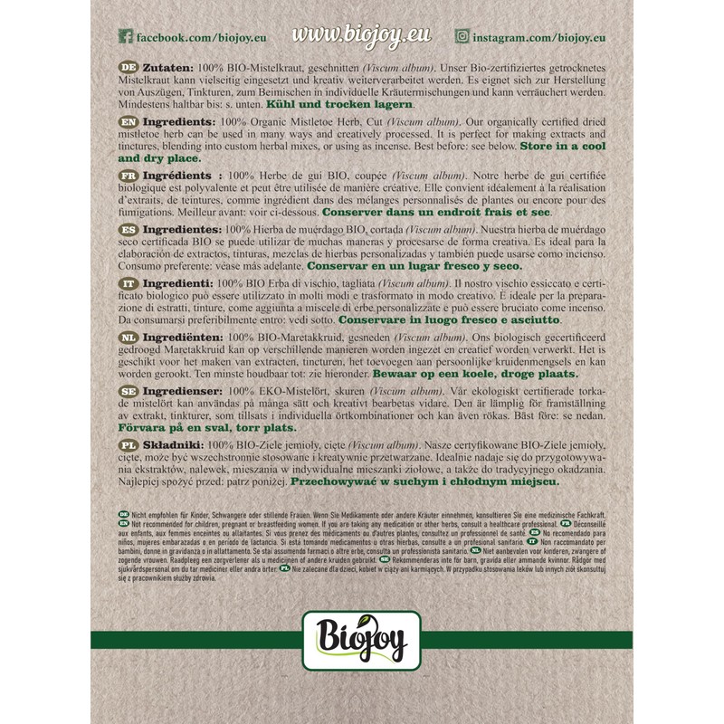Biojoy Organic mistletoe tea (500 g), dried and cut mistletoe