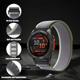 RosMank 26mm Quickfit Nylon Watch Band Compatible with Garmin Fenix 8 AMOLED 51mm/7X Pro/7X/6X Pro/6X, Soft Loop Replacement Strap for Enduro 3/Descent Mk3i/Instinct 2X/Tactix 7/Quatix 7X, GreenGray