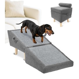 Dog Stairs for Small Dogs and Cats – 2-in-1 Dog Ramp for Bed and Couch, 16.5'' Foldable Wooden Pet Steps, Sturdy Multi-Use Split Ottoman Design, Dark Grey