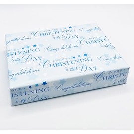 2 Sheets Congratulations On Your Christening Day Boy Wrapping Paper Gift Wrap Blue and White