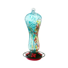 AIKS Hummingbird Feeder for Outdoors，Window Hummingbird Feeder Hand Blown Glass Hummingbird Feeder 40 fl.oz 5 Feeding Ports.