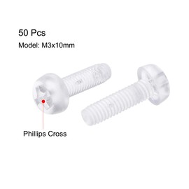 uxcell M3x10mm Plastic Screws PC Transparent Acrylic Phillips Cross Pan Hand Tighten Screw 50Pcs