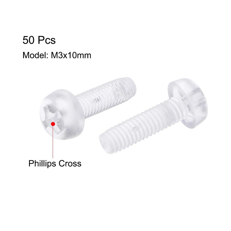 uxcell M3x10mm Plastic Screws PC Transparent Acrylic Phillips Cross Pan