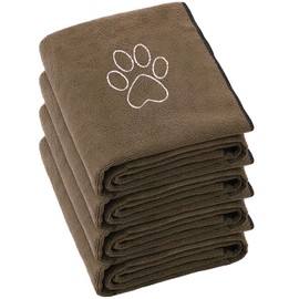 Chumia 4 Pack Dog Towels for Drying Large Microfiber Grooming Tools Absorbent Soft Bath Supplies with Embroidered Paw for Small Medium Pet Products(30 x 50 Inch,Brown)