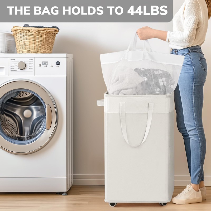 Goodpick Laundry Hamper with Wheels, 75L College Dorm Room Essentials,